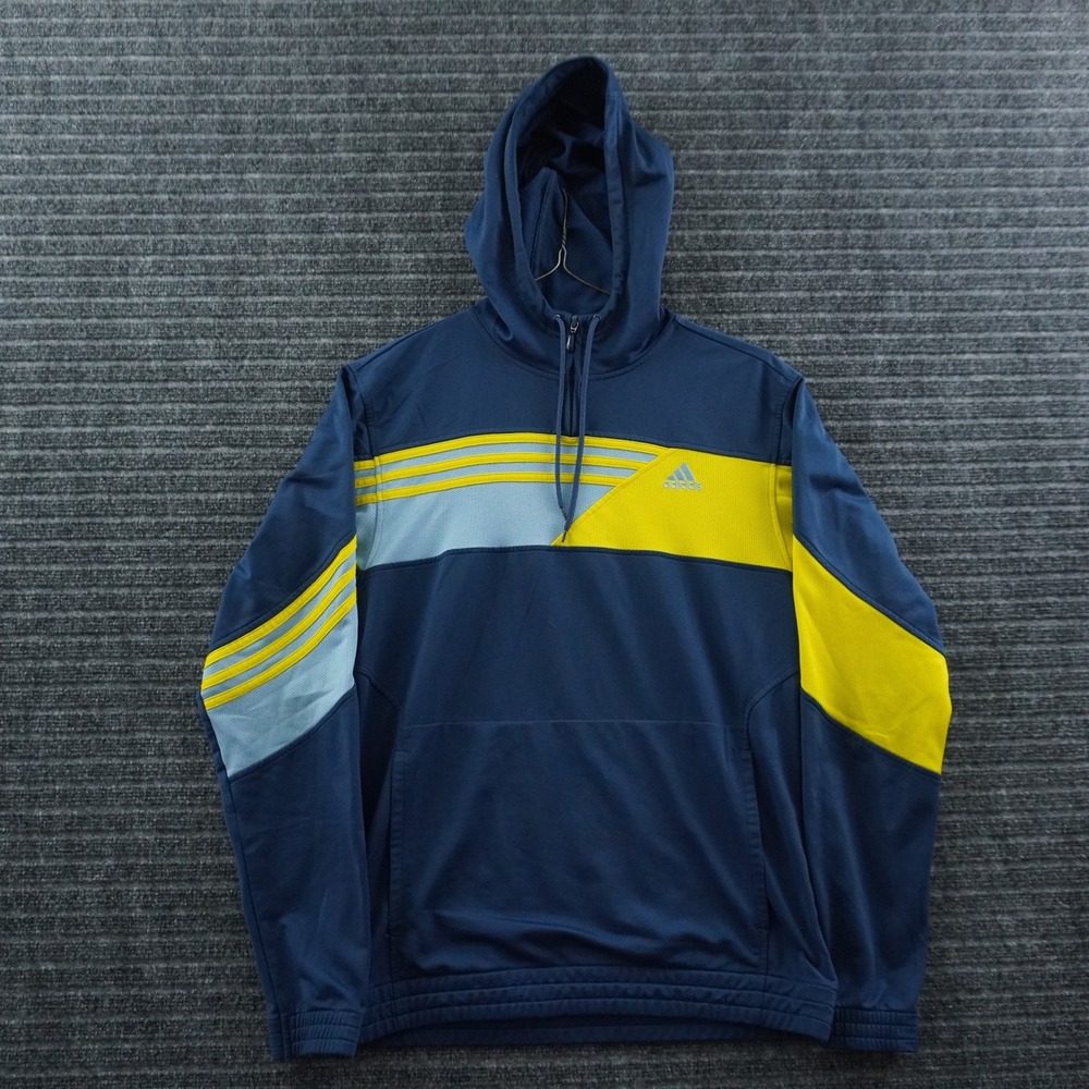 Adidas Quarter Zip Hoodie Mens Medium Navy Yellow Colorblock Mesh Pullover